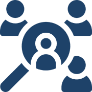 Vector icon showing a user profile with a magnifying glass.